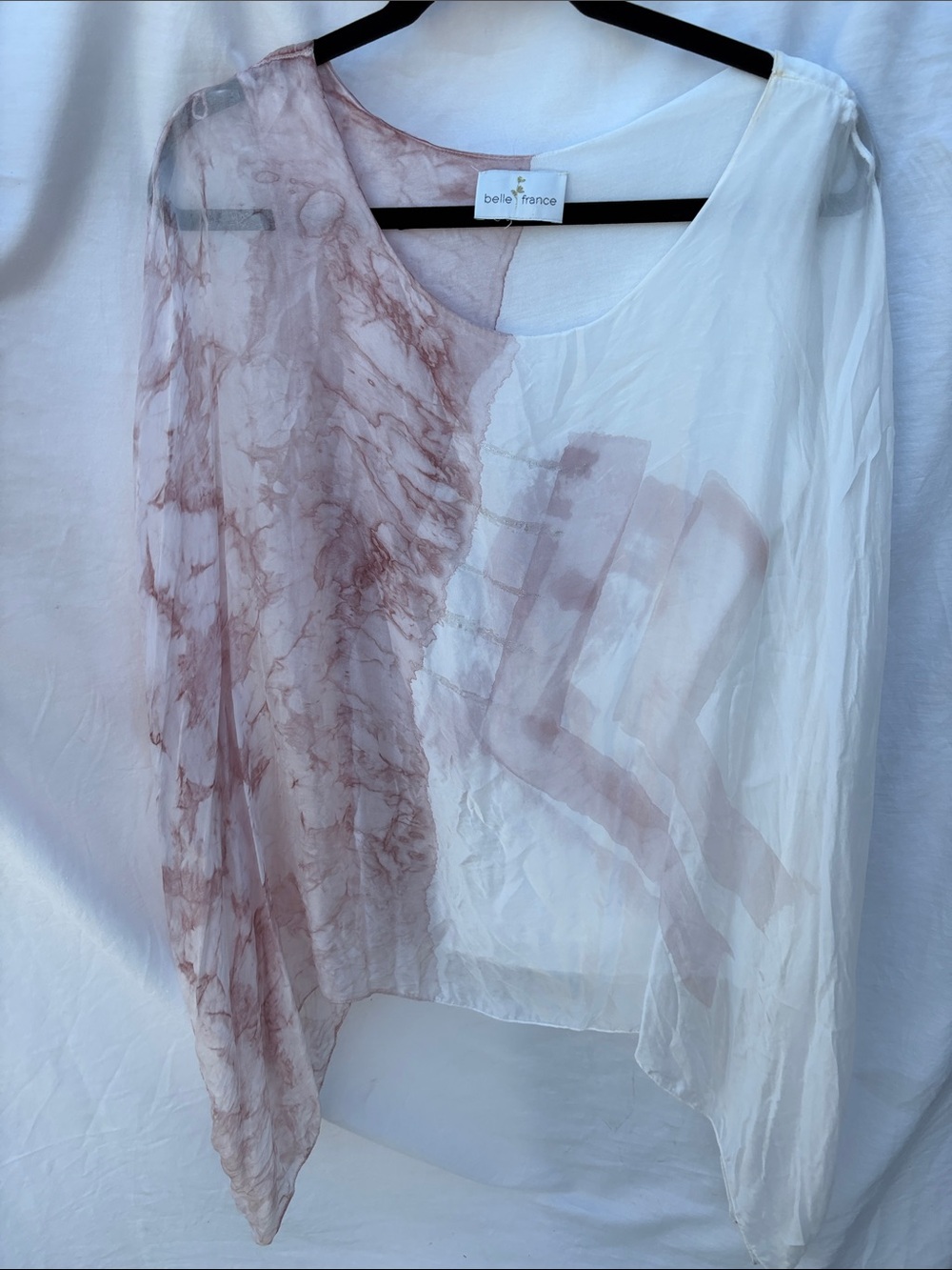 Belle France Sheer White Top with Dusty Rose Overlay